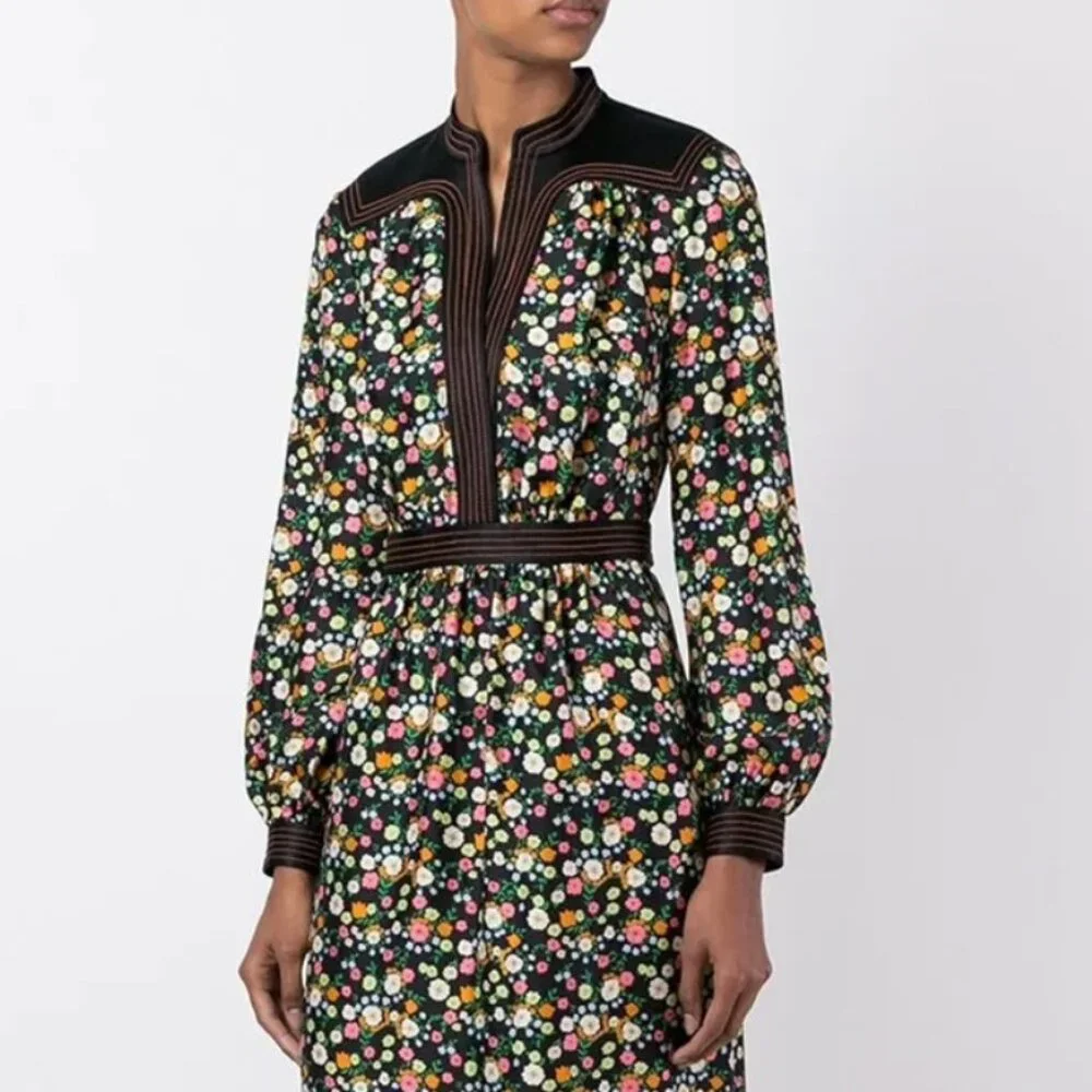 NWOT Tory Burch Runway Fall Collect 2016 NY Floral Silk Midi Dress S $629